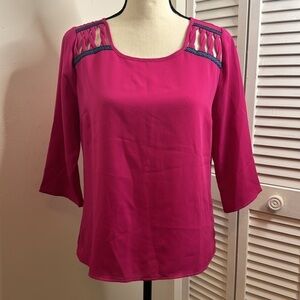 Anthropologie Skies are Blue Fuchsia Pink Blouse with Embroidery.  Size XS